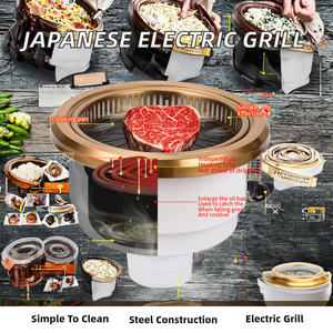 <span class=keywords><strong>Grill</strong></span> électrique commercial japonais <span class=keywords><strong>2500W</strong></span> en acier inoxydable avec revêtement en poudre, faible fumée, intégré, pour restaurant - Product Image 2