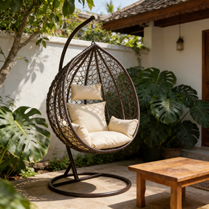 Meubles d'extérieur modernes, jardin, <span class=keywords><strong>balcon</strong></span>, rotin tressé, chaise suspendue de patio, intérieur/extérieur, chaise œuf, <span class=keywords><strong>hamac</strong></span> avec support en métal, tendance - Product Image 3