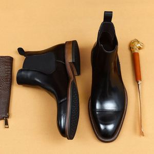 Botas Chelsea Oxford para Hombre, de Cuero Genuino, Punta Cuadrada, Cierre de Cordones, Cómodas, Antideslizantes, con Suela de Goma, Banda Elástica, Formales de Invierno - Product Image 4