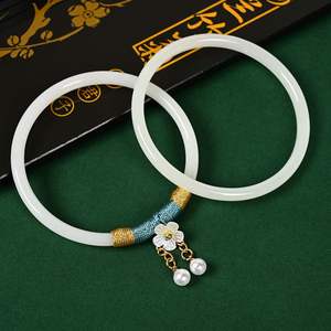 Vintage Imitation Jade Glaze Bangle 2pcs/set Simple Retro Chinese Flower Charm <b>Cuff</b> <b>Bracelet</b> Chalcedony Ice <b>Bracelet</b> for Women - Product Image 6