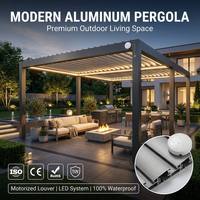 Pergola moderne en aluminium avec toit à lames motorisées, éclairage LED, capteur de pluie intelligent, qualité supérieure, pour balcon, jardin, extérieur, luxe
