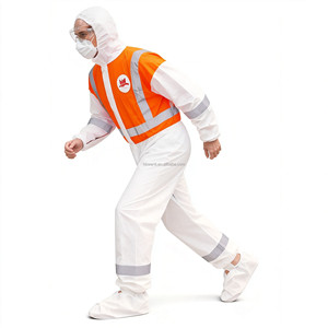 <strong>Hi</strong> <strong>Vis</strong> Orange/White Microporous Coverall with Reflective Bands for Road Work Construction Use - Product Image 3