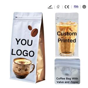 Sac d'emballage pour grains de café, scellé sur 8 côtés, avec valve et fermeture éclair, qualité alimentaire, forte étanchéité, plusieurs formats : 100 g, 250 g, 500 g, 1 kg - Product Image 1