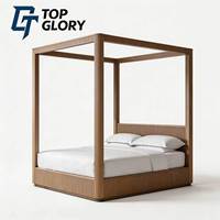 Lit à baldaquin extérieur en bois massif moderne de luxe TG avec panneau en tissu français, taille King