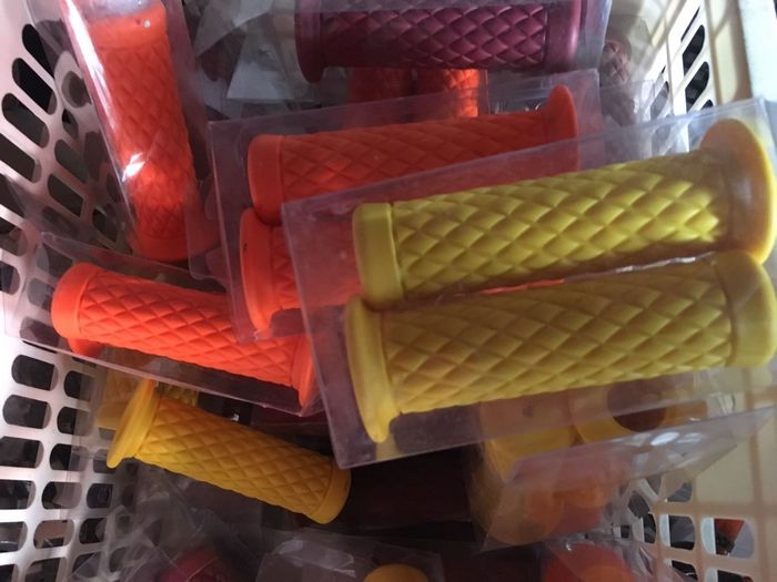 Yellow diamond pattern grips, a pair