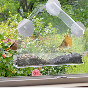 Mangeoire à oiseaux en acrylique transparent | En forme de maison, support à ventouse, conception transparente pour l'observation des oiseaux - Product Image 4