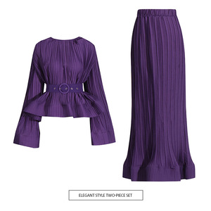 批发2026秋季新款时尚优雅法式休闲拼接荷叶边上衣+高腰半身裙女套装 - Product Image 2