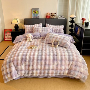 Sang Trọng Rex Thỏ Bộ Đồ Giường Lông Thiết Lập Trọng Lượng Cao Giả Chồn Nhung Quilt Bìa Mềm Sang Trọng Fluffy Tấm Ga Giường Cho Mùa Đông Ấm Áp Nhà - Product Image 1