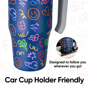 Stainless Steel Insulated Tumbler Handle Cartoon Print Push Button Lid Silicone Straw <b>Car</b> <b>Cup</b> <b>Holder</b> Friendly Vacuum Travel - Product Image 4