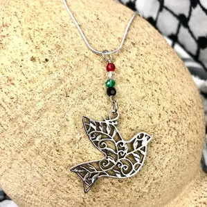 巴勒斯坦地图魅力红珊瑚天然宝石925纯银镶嵌手工316l不锈钢项链
