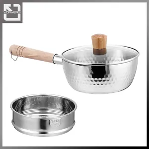 304 स्टेनलेस स्टील जापानी Yukihira सॉस पैन-प्रत्यक्ष आदेश रसोई Cookware लकड़ी के हैंडल के साथ गैर स्टिक पैन और ग्लास ढक्कन