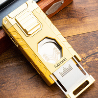 LUBINSKI Briquet multifonctionnel pour cigares à triple flamme, ciseaux, perforateur, aiguille, rechargeable