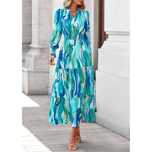 FOXA Women's Floral Maxi <b>Dress</b> Long Sleeve V Neck A Line Elastic Waist <b>Boho</b> Party <b>Dress</b> Spring <b>Summer</b> Casual Wear - Product Image 5
