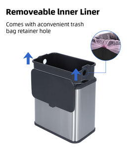 Poubelle de cuisine murale suspendue pour l'intérieur, avec couvercle, en acier inoxydable, poubelle en métal pour la cuisine - Product Image 4