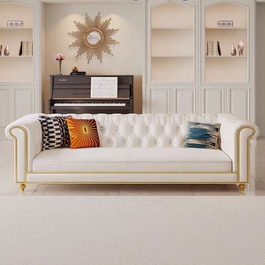 Ensemble de canapés <span class=keywords><strong>Chesterfield</strong></span> en bois de luxe personnalisable avec revêtement en cuir PU, design sans accoudoirs pour <span class=keywords><strong>2</strong></span> ou 3 places - Product Image 4