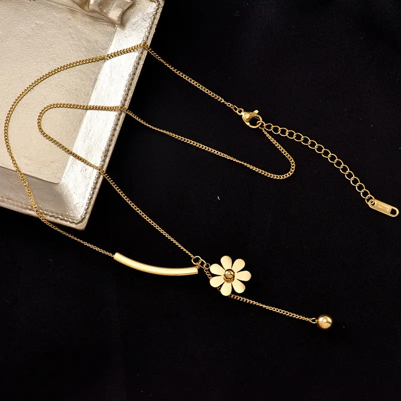 Collares De Flores Exquisite Clavicle Chain Daisy Chain Necklace Stainless Steel Gold Necklaces Jewelry Women