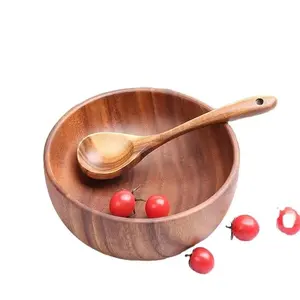 High Quality Customizable Server Serving Acacia Big Wooden Bamboo Salad Bowl for sale