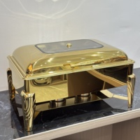 Ensemble de service de luxe 9L en acier inoxydable doré avec chauffe-plat électrique intégré pour buffet de mariage