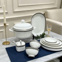 Ensemble de bols de service en céramique blanche avec support métallique, style européen sous glaçure, pour la maison, les restaurants et les fêtes