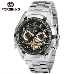 FORSINING 340 <span class=keywords><strong>pas</strong></span> <span class=keywords><strong>cher</strong></span> argent homme <span class=keywords><strong>montre</strong></span> mécanique En acier Inoxydable authentique bande résistant à l'eau Calendrier <span class=keywords><strong>tourbillon</strong></span> volant - Product Image 1