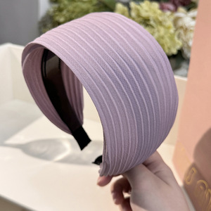 Serre-tête plissé large à rayures en tissu pour femme, accessoire de coiffure - Product Image 4