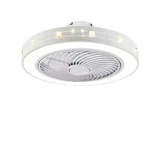 Weiß lackiertes Eisen Acryl LED Lüfter Licht Dimm bares Schlafzimmer Wohnzimmer Lüfter Lampe Fernbedienung Moderne Decken ventilatoren