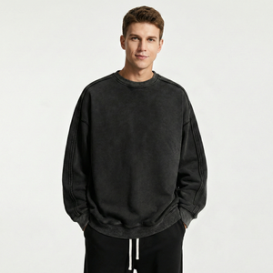 Sudadera de punto informal de algodón de manga larga oversize para hombre, cuello redondo, color liso, antipilling, hombro caído, estilo streetwear, venta al por mayor - Product Image 3