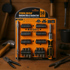 Jeu de douilles et embouts à cliquet Toolmak, 58 pièces, acier Cr-V, kit d'outils pour réparation à domicile - Product Image 3