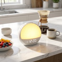 Outil de sommeil Bio-Hacking Tranquil, machine à bruit blanc, réveil avec simulation d'aube, 30 sons scientifiques, horloge de bureau minimaliste