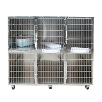 Cage vétérinaire robuste en acier inoxydable à double niveau pour 6 animaux – Idéale pour hôpitaux vétérinaires, chenilles pour chiens et chats