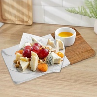 Planche de service et de découpe en marbre et bois d'acacia, pour charcuterie, fromages et aliments, avec motif échiquier, personnalisable, vente en gros