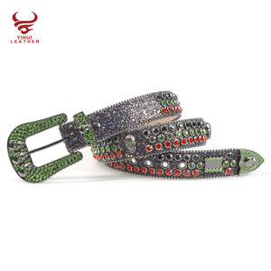 Cinturón de diseñador de diamantes de imitación <span class=keywords><strong>verde</strong></span> de cuero PU sintético occidental personalizado Bb <span class=keywords><strong>Simon</strong></span> - Product Image 2