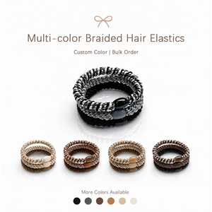 Vente en gros d'élastiques à cheveux tissés colorés avec une bande élastique résistante pour femmes et filles, pour queue de cheval et coiffure quotidienne - Product Image 6