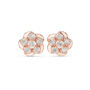 Pendientes Étnicos de Oro Sólido 9K en Tono Oro Rosa con Diseño Floral y Diamantes Cultivados en Laboratorio para Mujer, Regalo para Bodas y Fiestas - Product Image 1