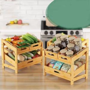 <b>Bamboo</b> Fruit Rack Double Layer Shelf 15.55 In X 10.31 In Storage Unit For Kitchen Desktop Use - Product Image 2