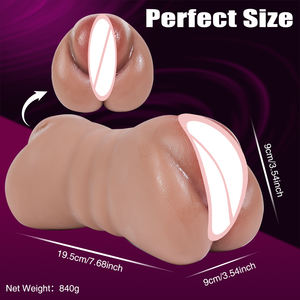 Masturbateur réaliste à double tête en forme de vulve, avec lèvres labiales arrondies, brun, 1,85 lb, jouet sexuel pour hommes, à tenir à la main, de poche - Product Image 6