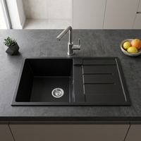 Évier de cuisine professionnel carré à cuve unique en quartz et granit, à encastrer sous plan, avec égouttoir