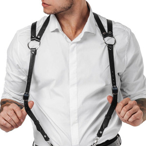 Arnés de cuero sintético negro para hombre con tirantes, correa de hombro, arnés de pecho y cinturón de cadena ajustable, estilo punk <span class=keywords><strong>gay</strong></span> para discoteca/disfraz - Product Image 1