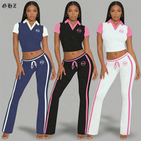 Vêtements personnalisés pour femmes Y2K, tenues de sport, jogging pour femmes, ensemble legging 2 pièces, manches courtes et pantalon évasé, survêtement