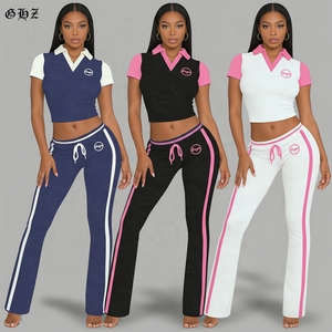 <span class=keywords><strong>Abbigliamento</strong></span> Sportivo Y2K per Donne con Logo Personalizzato, Completo Fitness 2 Pezzi con Leggings e Top a Maniche Corte, Tuta con Pantaloni a Zampa - Product Image 1