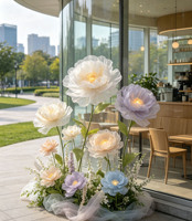 G-093 Soft Macaron Giant Organza Peony Floral untuk Dekorasi Pintu Masuk Teras Kedai Kopi, Pajangan Komersial Musim Semi