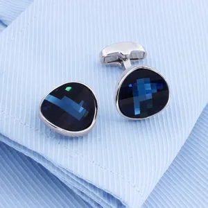 Zircon Cufflinks Custom Mens Metal Cuff Buttons New Drop Shape Lovely Arrival Silver Blue Copper Material Cuff Links & Tie Clips