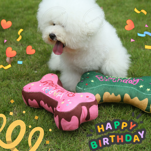 Büyük köpek doğum günü pastası oyuncaklar mutlu doğum günü kemik şekilli gıcırtılı köpek peluş oyuncak - Product Image 5