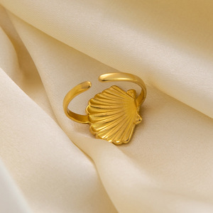 Scallop Shaped <b>Titanium</b> Steel <b>Ring</b> 18K Gold Plated Adjustable Unisex Fashion Jewelry Gift - Product Image 4