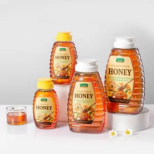 Claro 207ml 254ml 377ml 565ml 735mL botella de plástico para mascotas jarabe miel con tapa abatible