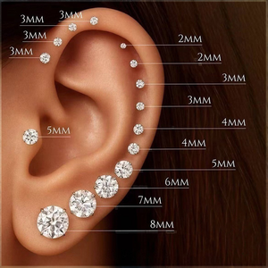 18K Gold Screw-back <b>Helix</b> <b>Stud</b> with a Flat Base Set with Lab-grown Diamonds Trendy for Wearing to Sleep Removal - Product Image 2