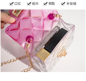 Neue Kinder MIni Jelly Bags Kleine Handtasche Geldbörse PVC Transparent Spleißen Farbe Perle Griff Handtaschen Kinder Umhängetaschen für Party - Product Image 5