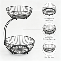 Panier de rangement pour légumes en fil métallique multifonction de taille moyenne, panier à fruits à 2 niveaux pour la cuisine à domicile