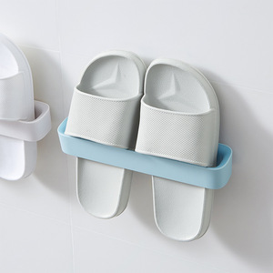 Wall Mounted Slipper Rack Blue 1 Layer Bathroom Storage Shelf Durable Adhesive Hook - Product Image 1