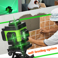 Niveau laser vert 4D 16 lignes de qualité industrielle, auto-nivelant 360° horizontal et vertical avec affichage LCD numérique